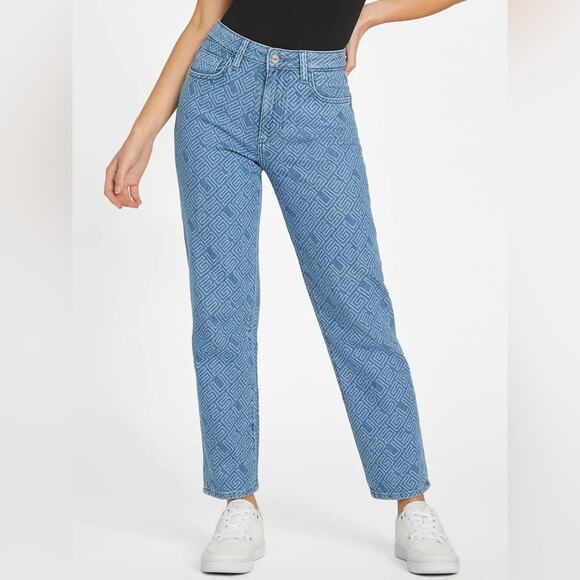 Guess Eco Mia Ultra High-Rise Logo Print Straight Jeans - Picture 1 of 9